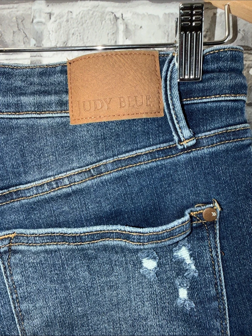 Judy Blue Medium Wash Distressed Back‎ Pocket Jean Shorts